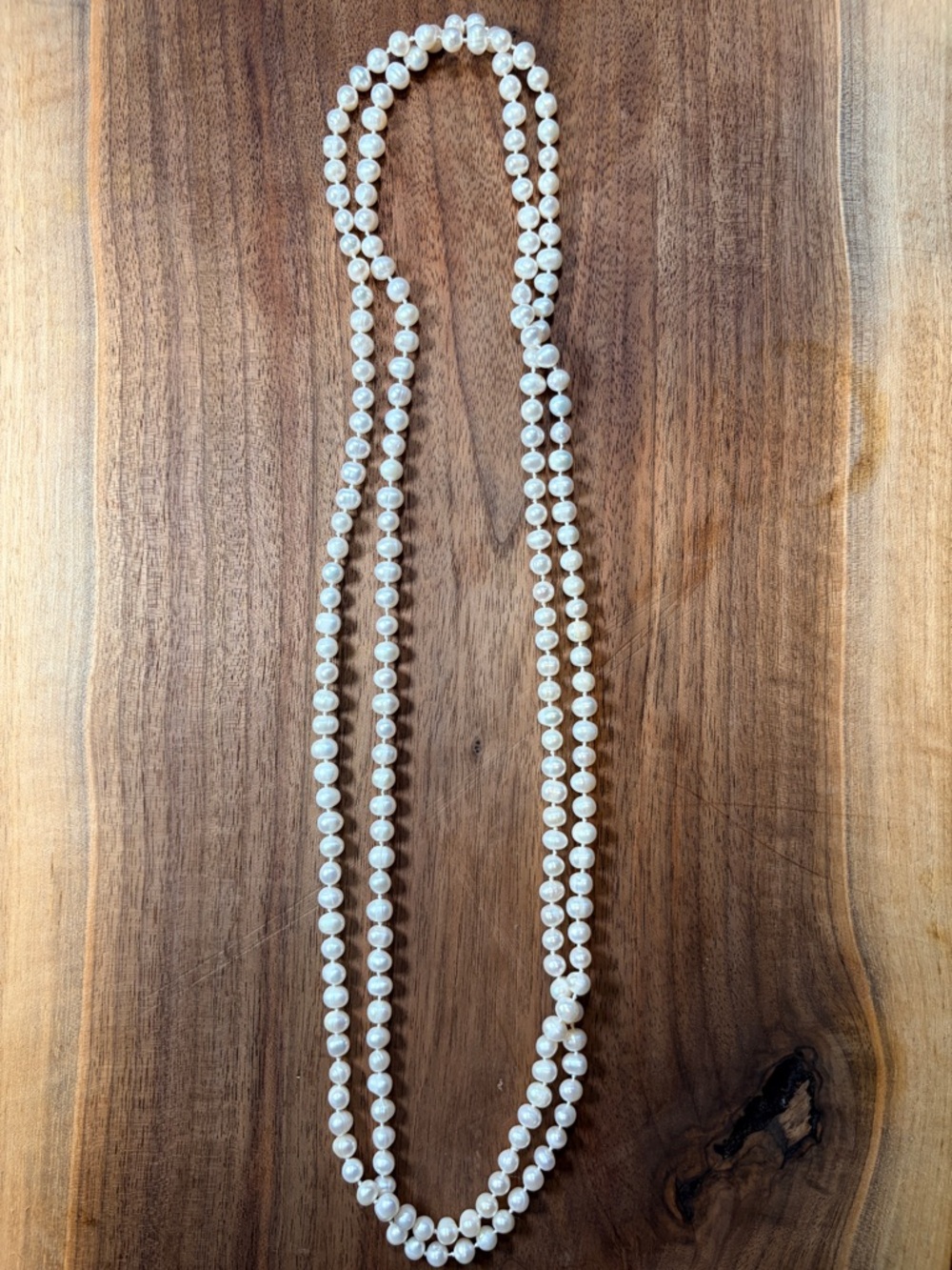 Source Unknown Double Strand White Pearl Necklace - Creamy White Beads